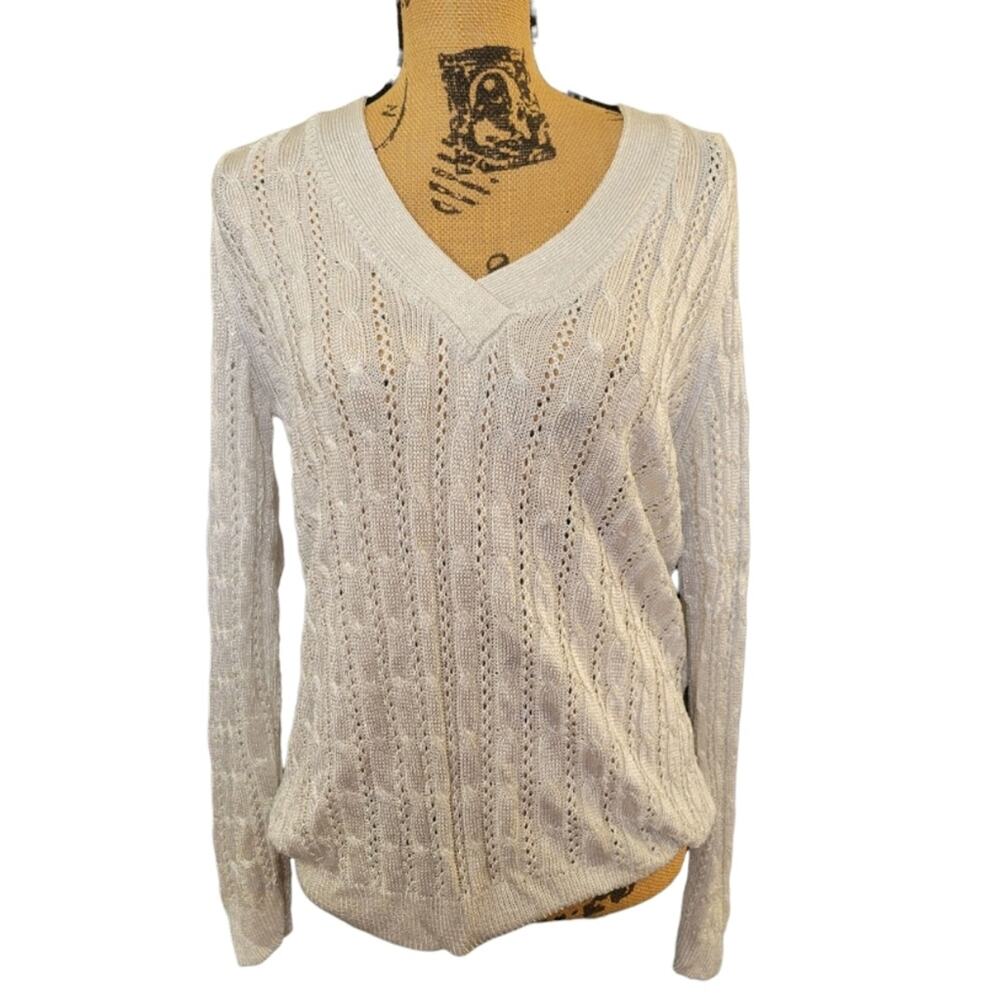 Chico's XL (3) Silver Sparkly V-neck Sweater